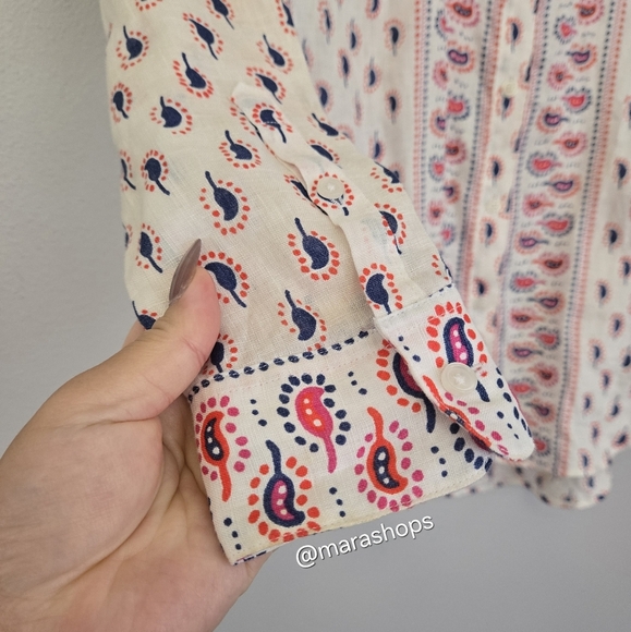 Boden Linen Shirt in lvory Paisley Stamp - Picture 5 of 8